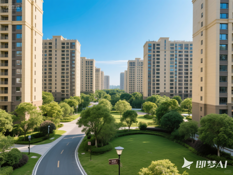 jimeng-2025-08-22-6699-一座大型成熟住宅小區(qū)的全景視角，小區(qū)內(nèi)有多棟高層住宅樓，樓高約20至25層。建筑...